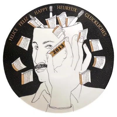 Pre-owned Fornasetti Editioned Italian  Calendar Porcelain Plate, 2013 In Sand