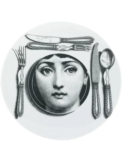 Fornasetti Face Print Cutlery Plate In White