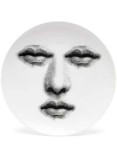 Fornasetti Face-print Round Plate In White