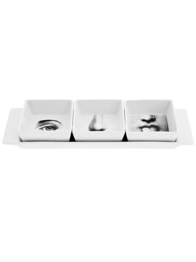 Fornasetti Face Print Serving Dishes (set Of 3) In White ,black