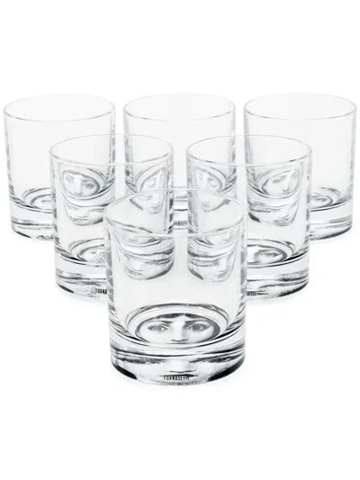 Fornasetti Face Print Tumblers (set Of 6) In Transparent