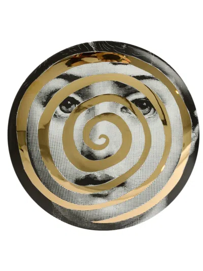 Fornasetti Face Spiral Plate In Black/white/gold