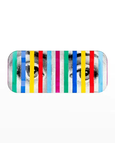 Fornasetti Face Stripes Tray, 9.8" X 23.63" In Multi