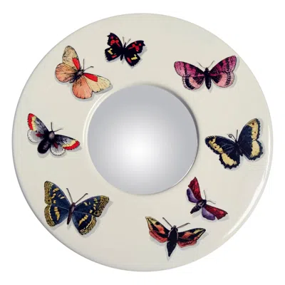 Pre-owned Fornasetti Frame With Convex Mirror Farfalle Butterflies Color On White