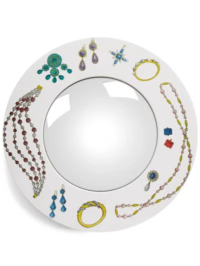 Fornasetti Gioielli Graphic-print Convex Mirror In Bia