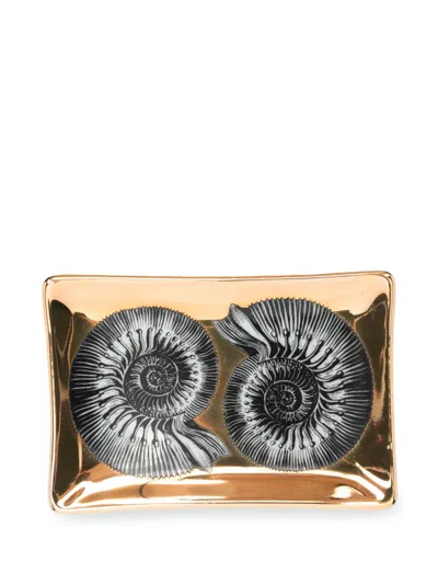 Fornasetti Giro Di Conchiglie Porcelain Ashtray In Gold