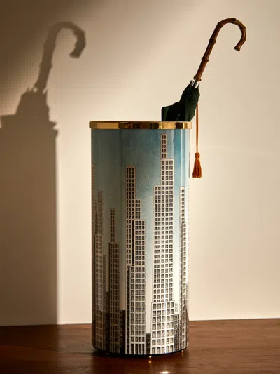 Fornasetti Grattacieli Iron Umbrella Stand In Blue