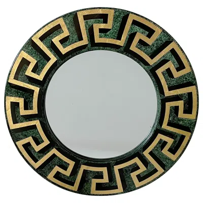Pre-owned Fornasetti Greek Key Round Mirror In Brown