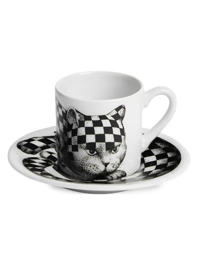 Fornasetti High Fidelity Checkered Coffee Mug & Saucer In Multi