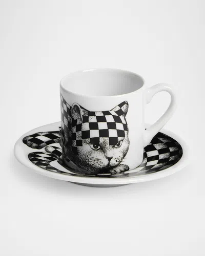 Fornasetti High Fidelity Checkered Coffee Mug In Black White