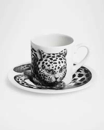 Fornasetti High Fidelity Leopard Print Coffee Mug In Black White