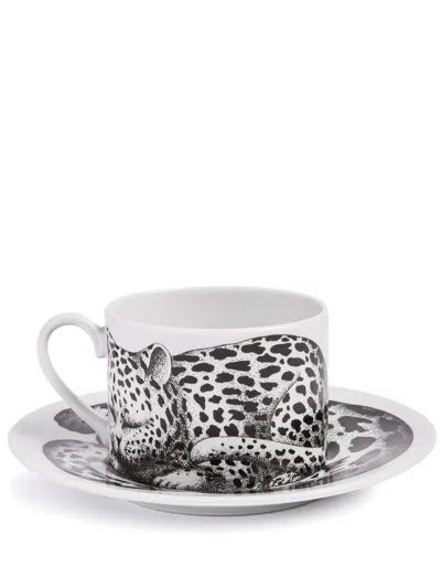 Fornasetti High Fidelity Leopardato Porcelain Tea Cup In White