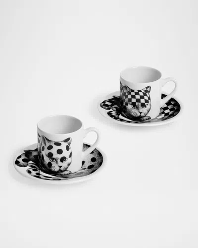 Fornasetti High Fidelity Starry Coffee Mug, Set Of 2 In Black White