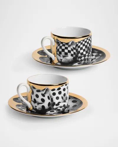 Fornasetti High Fidelity Tea Cups & Saucers, Set Of 2