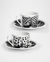 Fornasetti High Fidelity Tea Cups & Saucers, Set Of 2 In Multi