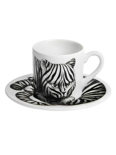 Fornasetti High Fidelity Tiger Print Coffee Mug & Saucer In Multi