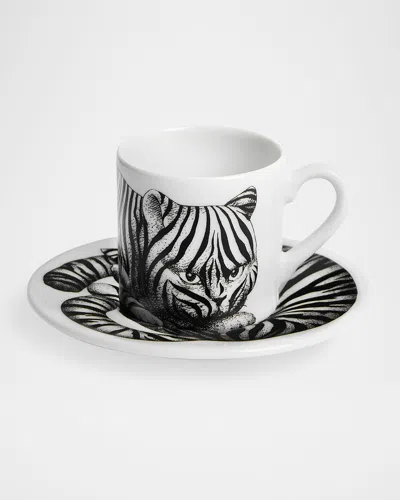Fornasetti High Fidelity Tiger Print Coffee Mug In Black White