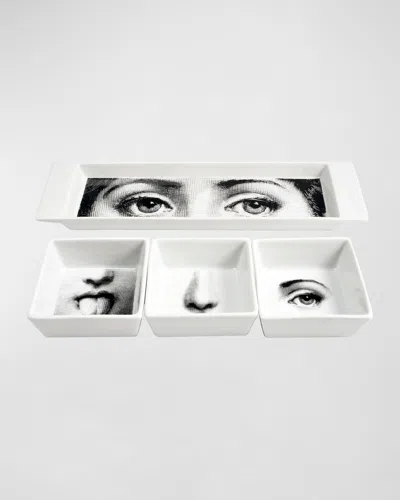 Fornasetti I Sensi Appetizer Tray Set In Blackwhite