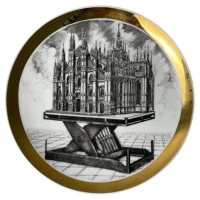 Pre-owned Fornasetti Italian Decorative Porcelain Plate By , 1975 In Gray