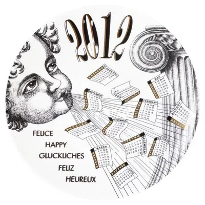 Pre-owned Fornasetti Italian Post-modern Ceramic Wall Calendar Plate 2012 By , 2012 In Gray