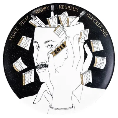 Pre-owned Fornasetti Italian Post-modern Ceramic Wall Calendar Plate 2013 By , 2013 In Black
