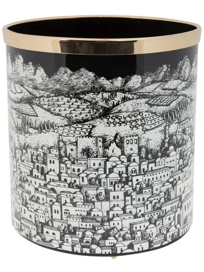 Fornasetti Jerusalem Wastepaper Basket In Black