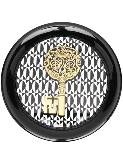 Fornasetti Key-print Geometric-pattern Tray In Black