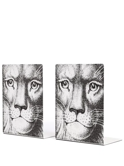 Fornasetti Lion-print Bookends (set Of Two) In Bia