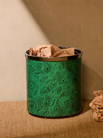 Fornasetti Malachite Metal Wastepaper Bin  Abask Gift Set In Green