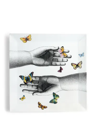 Fornasetti Mani E Farfalle Square Tray (40cm X 40cm) In White
