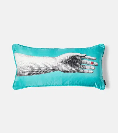 Fornasetti Mano Printed Silk And Cotton-blend Cushion In Blue