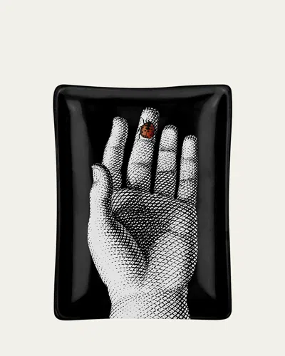 Fornasetti Mano Rectangular Ashtray In Blackwhite
