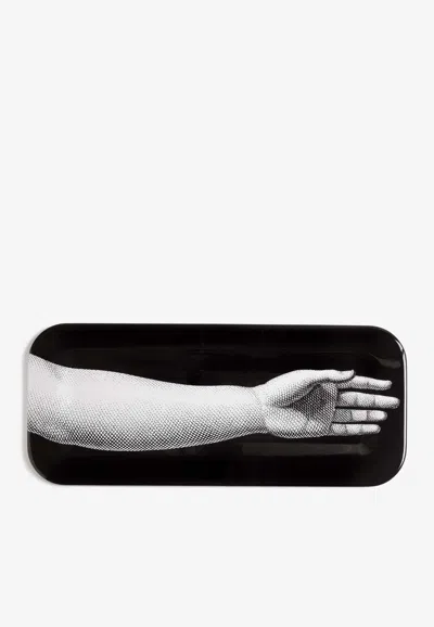 Fornasetti Mano Rectangular Wooden Tray In Black