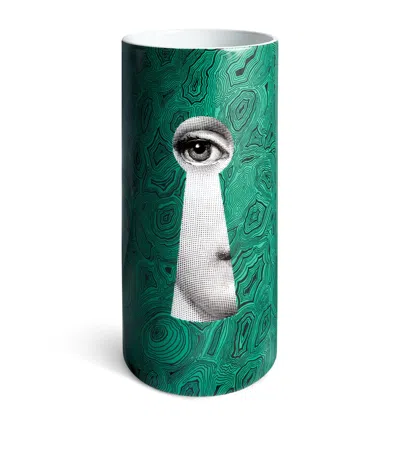 Fornasetti Medium Porcelain Serratura Su Malachite Vase