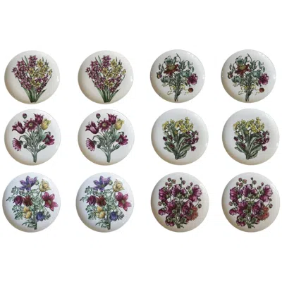 Pre-owned Fornasetti Milano 'fiori' Pattern Porcelain Plates, Set Of Twelve, Circa 1965 In Gray