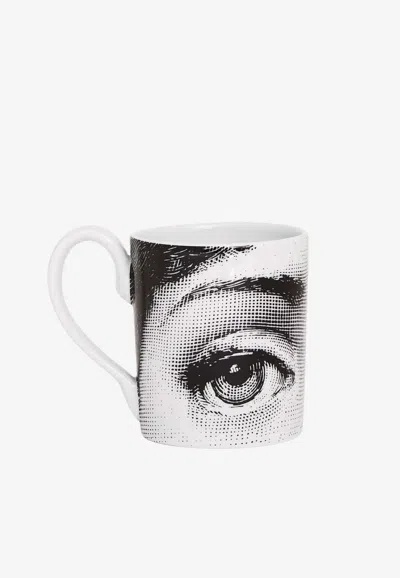 Fornasetti Occhi Motif Porcelain Mug In White