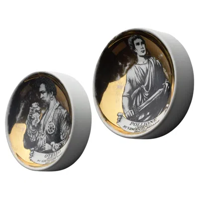Pre-owned Fornasetti ‘opera' Decorative Dishes, Vintage Pair (ashtrays, Wall Decorations) In Black