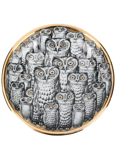 Fornasetti Ashtray Congresso Di Civette In White/black/gold