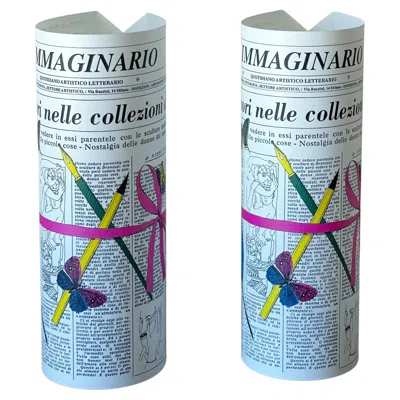 Pre-owned Fornasetti Pair Of L'immaginario Table Lamps In Blue