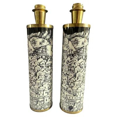 Pre-owned Fornasetti Pair Of Vintage Table Lamps In Sand