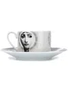 Fornasetti Patterned Decorative Cup And Saucer In Weiss