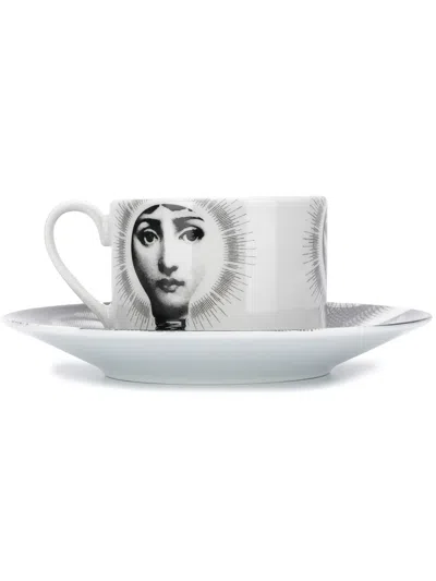 Fornasetti Patterned Decorative Cup And Saucer In Weiss