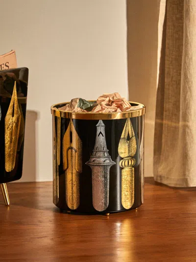 Fornasetti Pennini Wood Wastepaper Bin