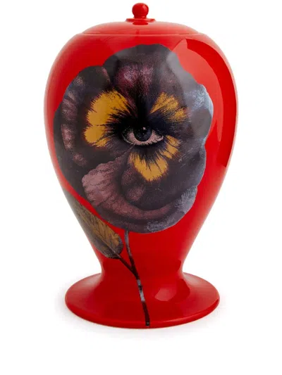 Fornasetti Pensee Hand-painted Ceramic Vase In Red