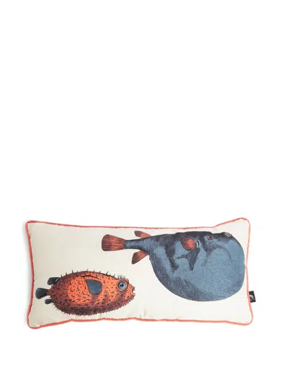 Fornasetti Pesci Cushion (50cm X 25cm) In White