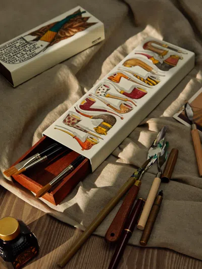 Fornasetti Piccole Pipe Hand-painted Wood Box In Multi