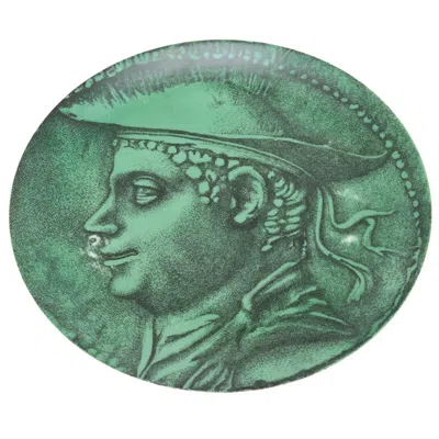 Pre-owned Fornasetti Piero  "nummus" Green Porcelain Plate Mid-century Modern