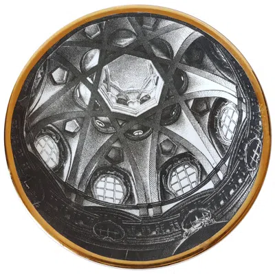 Pre-owned Fornasetti Piero , Vintage Plate From The Series Of Church Domes Cupole D'italia In Black