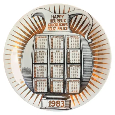 Pre-owned Fornasetti “plate N.16 Calendario “ Porcelain 1983 Italy In Sand