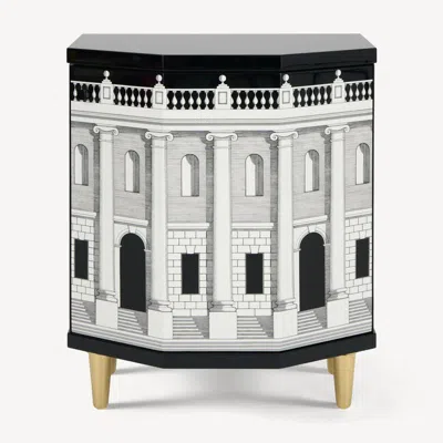 Fornasetti Polyhedric Bedside Table Casa Con Colonne In White/black